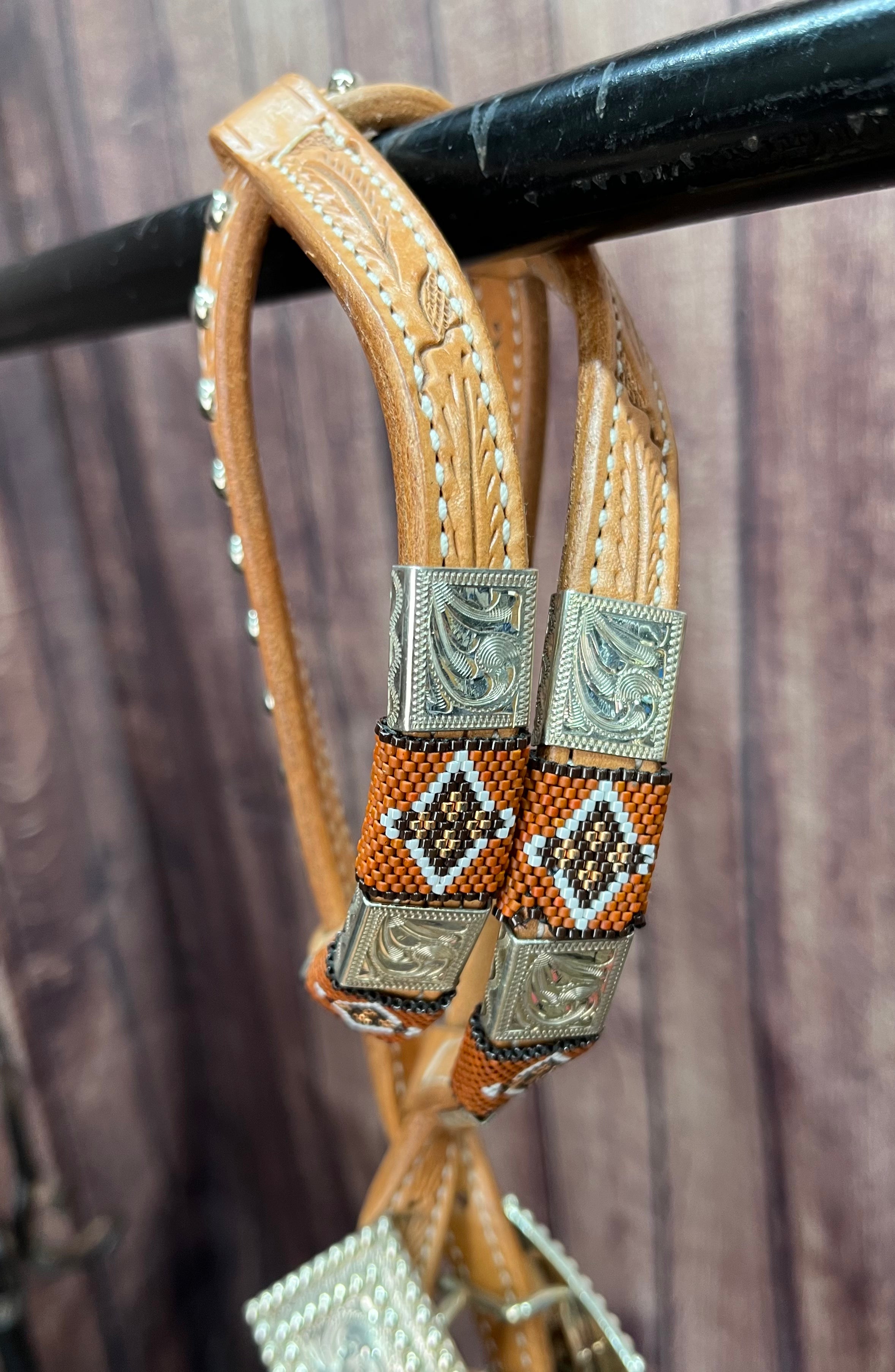 Sterling Overlay Beaded Headstall #80