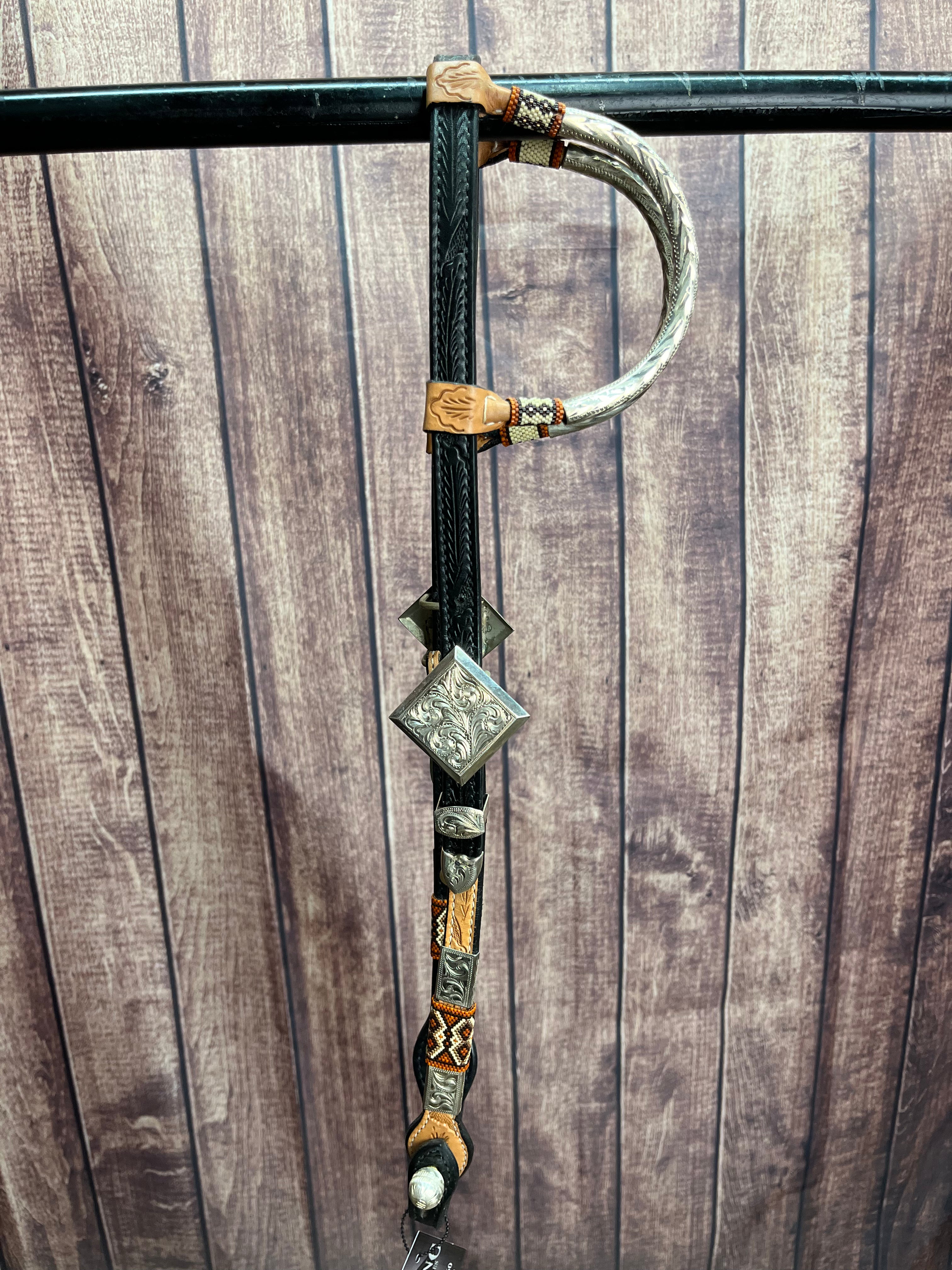 Sterling Overlay Beaded Headstall #78